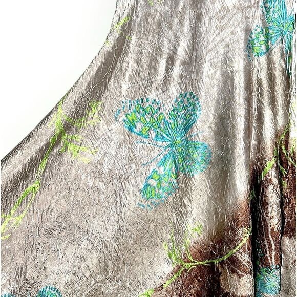 Komarov Signature Crinkle Shiny Dress Butterfly Print Fit & Flare Cap Sleeves L - Picture 6 of 15